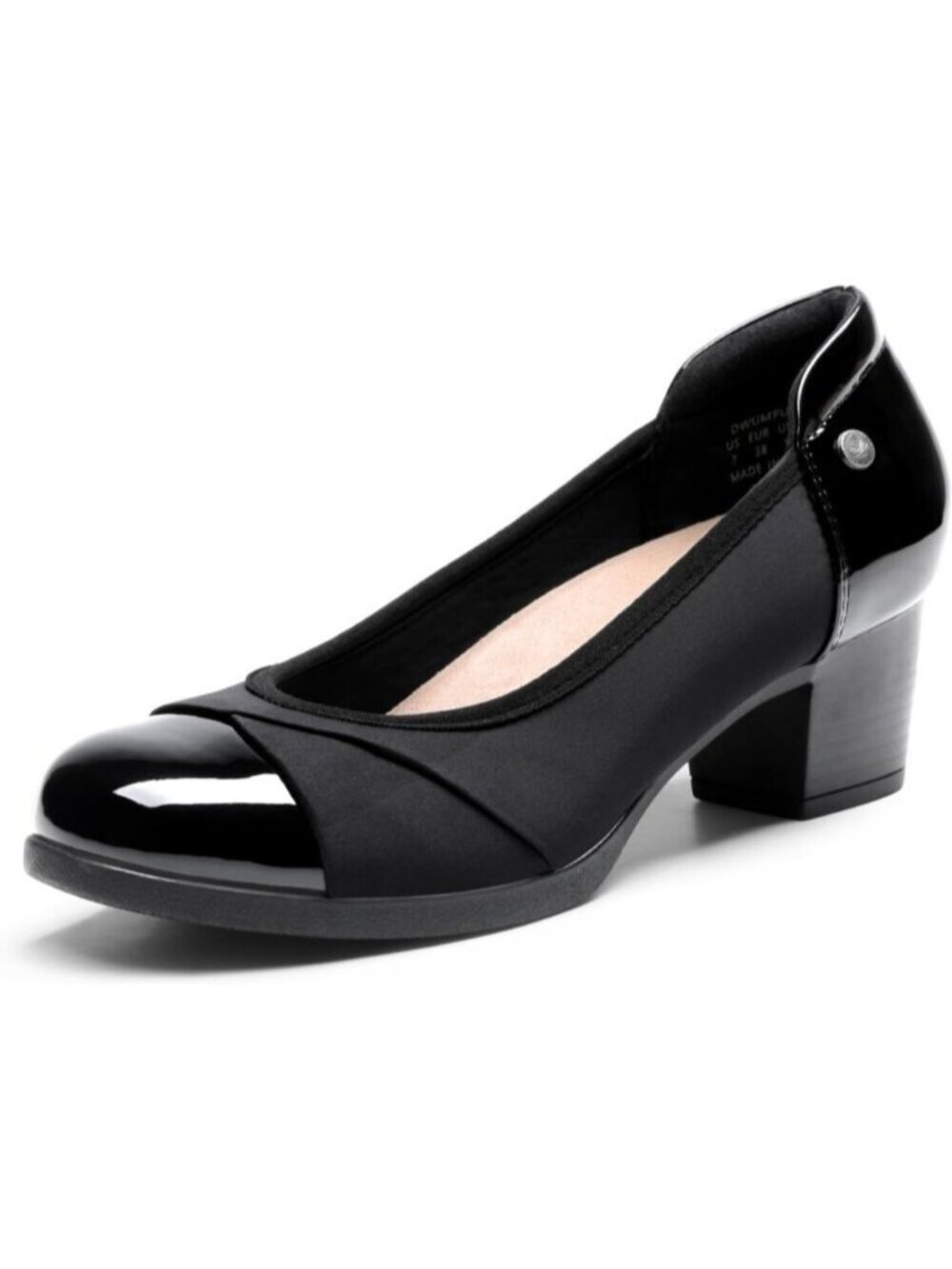 Women Black Round Toe Flexible Anti-slip Sole Arch Support Low Chunky Pump Heel